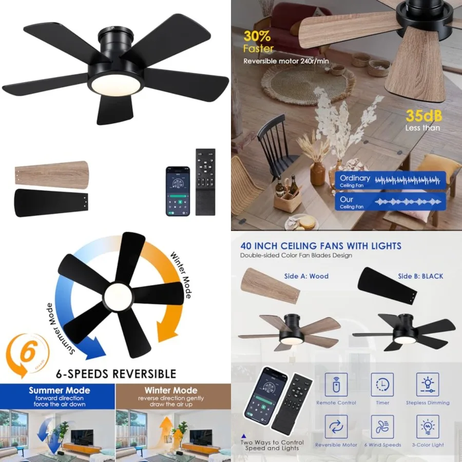 

Flush Mount Ceiling Fan with Lights and Remote, Modern Quiet DC Motor Low Profile Ceiling Fan for Low Ceilings, 5 Reversible Bl