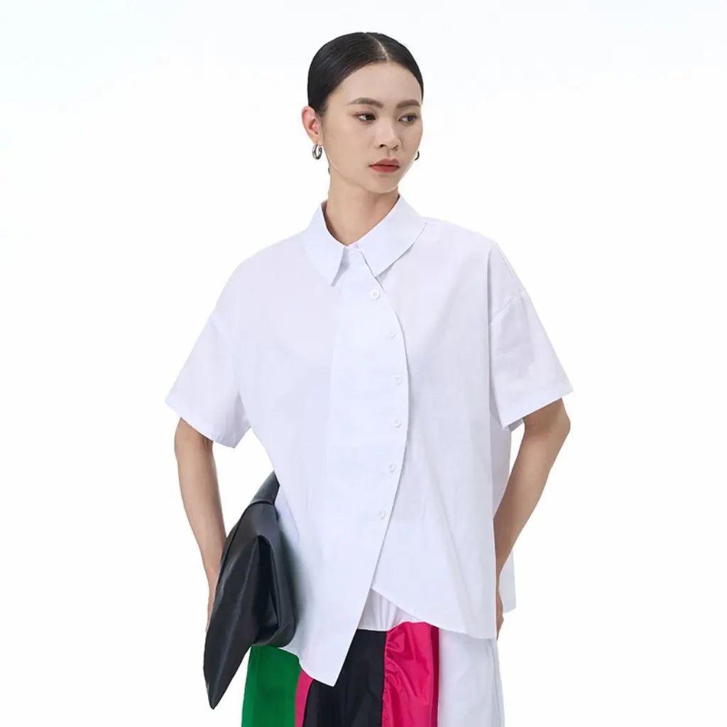 

Summer plus Size Women's Trendy Top Irregular Short-Sleeved Loose Fit Korean Japanese Style Trendy Shirt