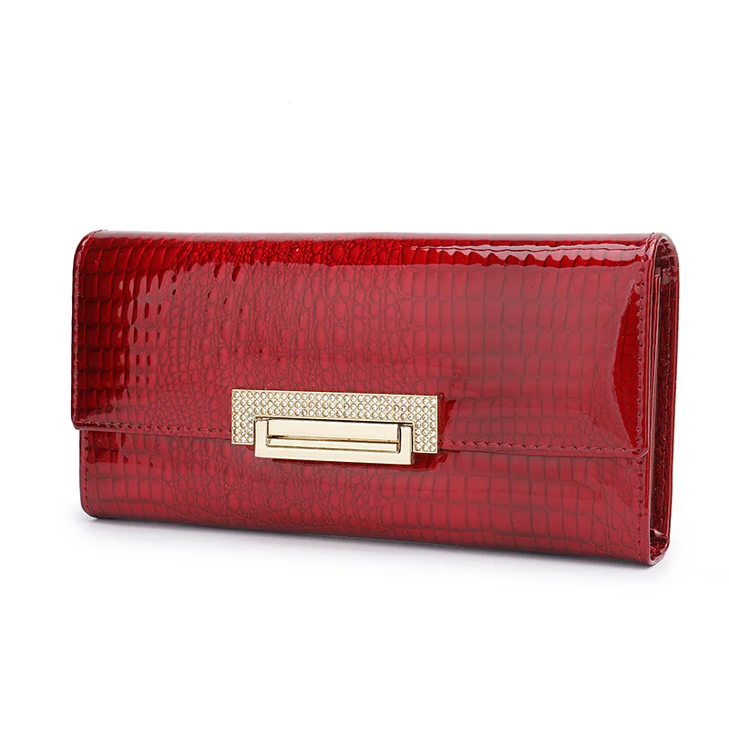 

Alligator Pattern Genuine Leather Wallet Woman Long Ladies Cowhide Purse Diamond Decorated Card Holder Clutch Bag