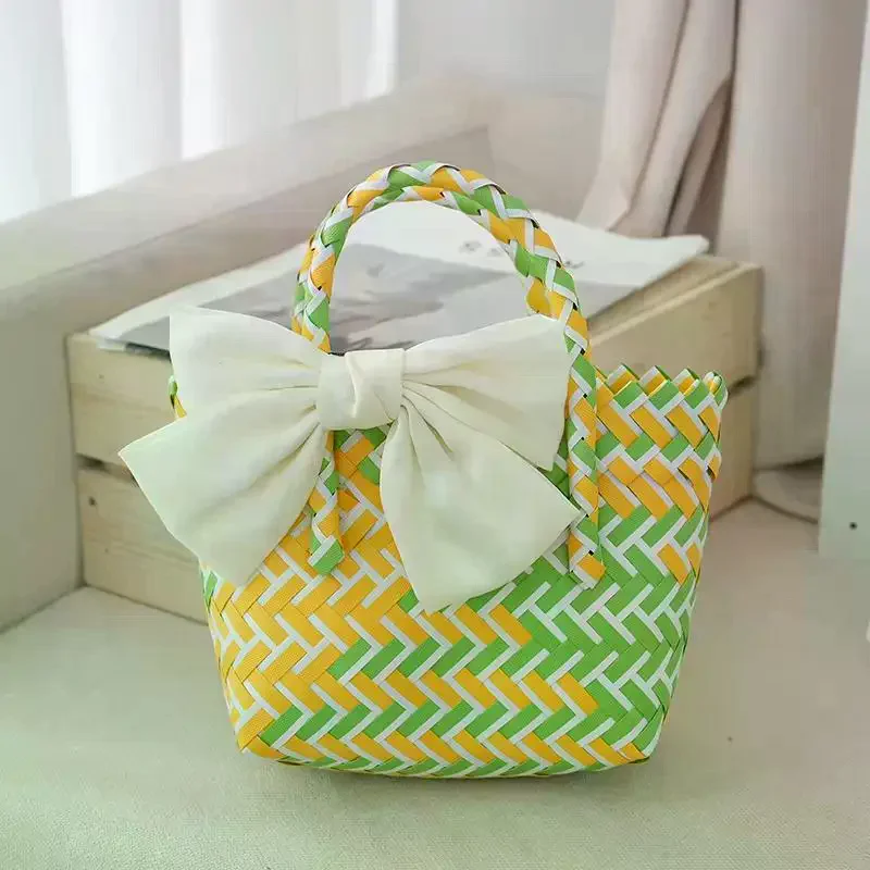Colorful Bowknot Woven Hand-Held Basket Wedding Small Dish Holiday Gift Bathroom Wash Basket