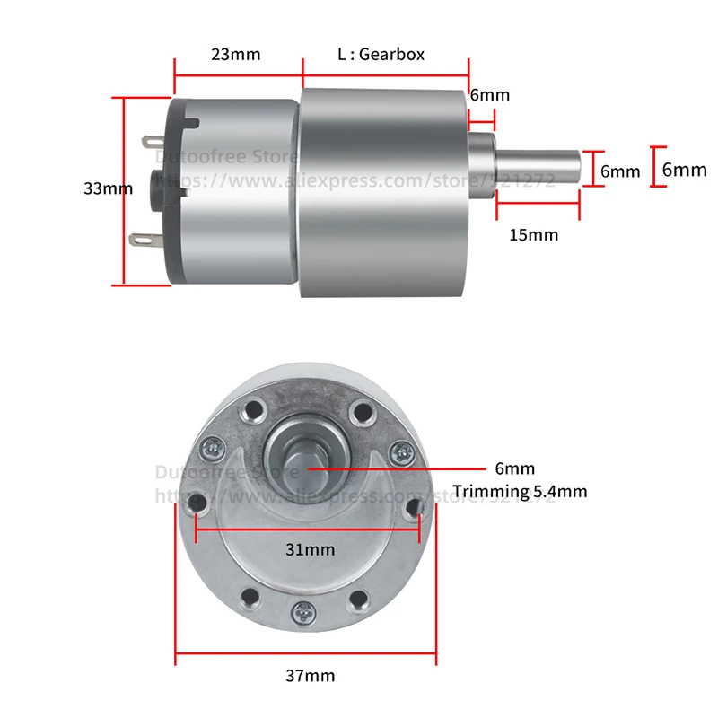 6V/12V/24V DC Gear Motor Reduction Gear Motor Large Torque Gear Box JGB37-520 Reversible Electric Reduction Geared Motor