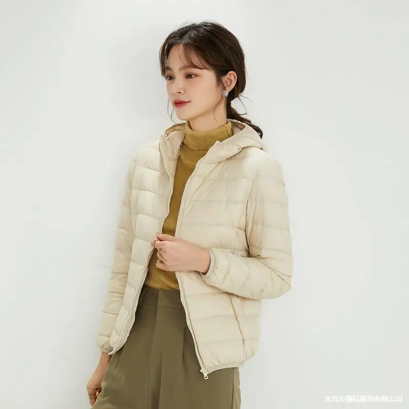 

Autumn and Winter 90 White Duck Down Light Down Jacket Women's Short Hooded Women's Plus Size Ultra-thin Jacket
