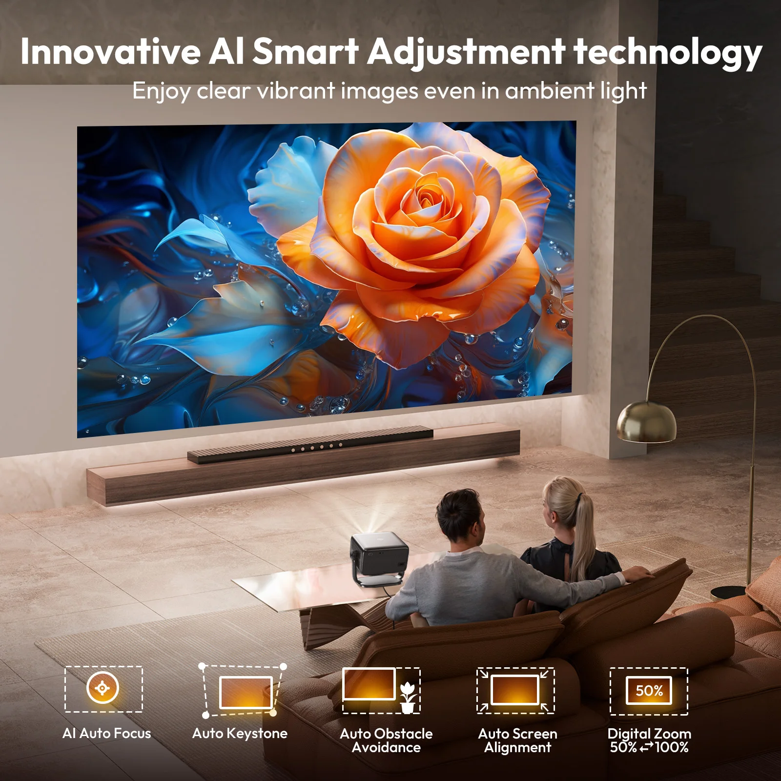 جهاز عرض XGODY 4K أصلي 1080P WiFi6 أندرويد 18000 لومن للتحكم الصوتي AI التركيز التلقائي HD سينما المسرح المنزلي #3