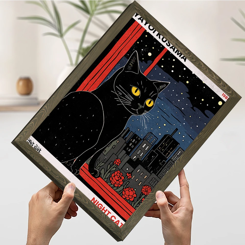 Yayoi Kusama ليلة القط التوضيح المشارك تخصيص مطبوعة قماش اللوحة للصور جدار الفن غرفة نوم الديكور المنزل