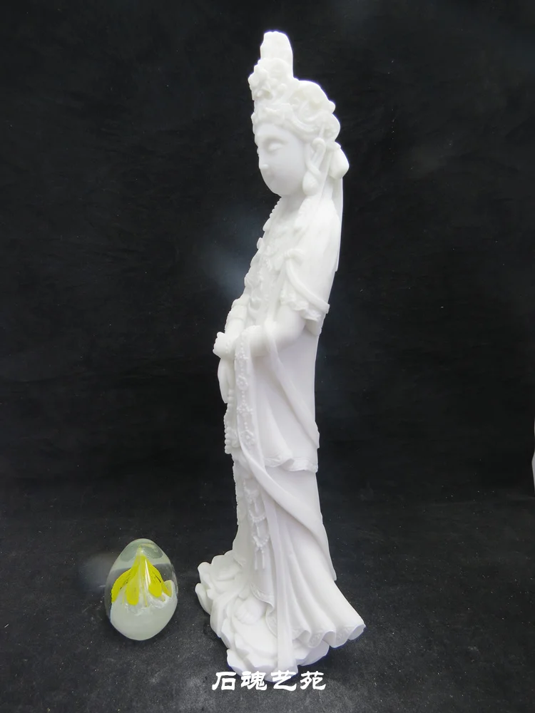 40cm L size HOME efficacious Talisman fujian Mazu Goddess Matsu Goddess of the Sea FENG SHUI white jade marble statue