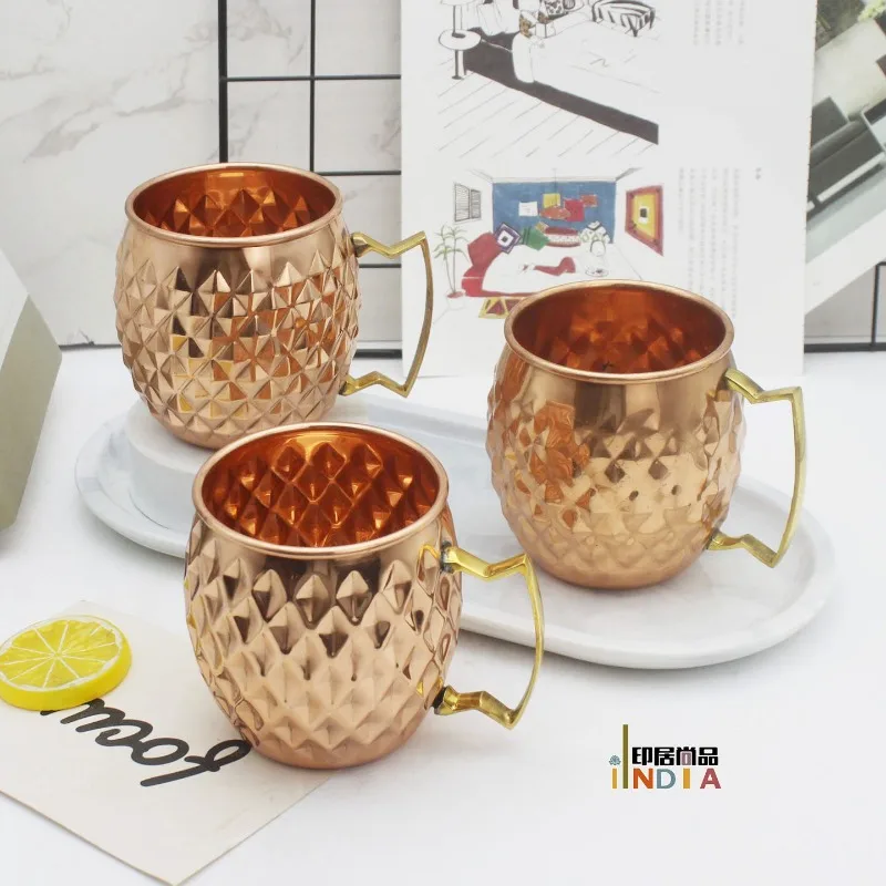 Diamond Embossed Pure Copper Mug Hand Hammered Vintage Cup For Bar Pub Home Daily Drinkware