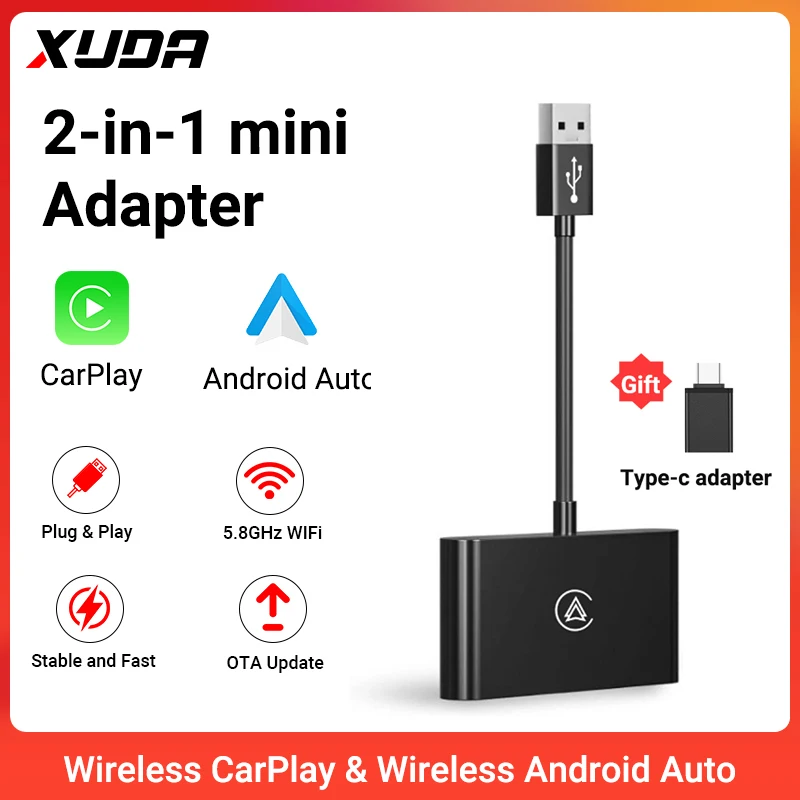 

XUDA 2in1 Wireless CarPlay и Android Auto AI Box, для 99% оригинальных автомобилей с проводным автомобилем CarPlay/Android Auto, проводным к беспроводному устройству