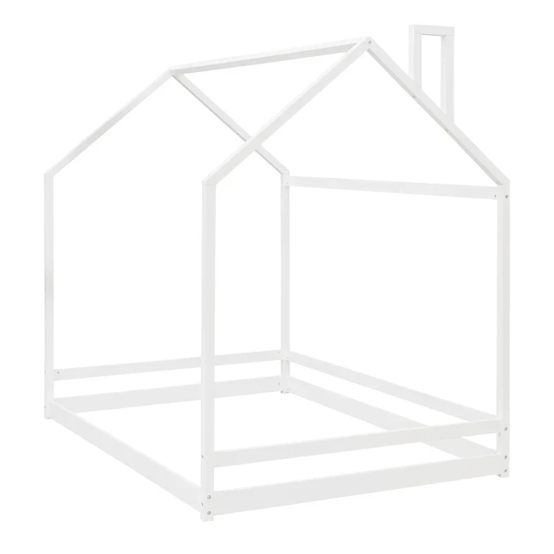 Full Size Wooden House Cama, Branco, Cama