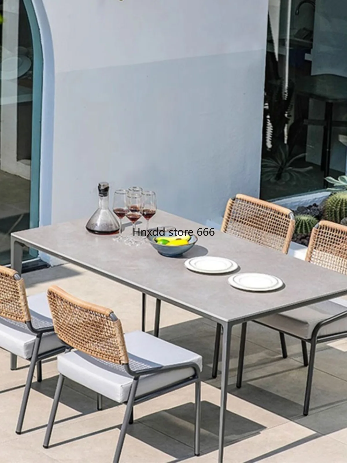 Outdoor leisure rock slab dining table and chairs