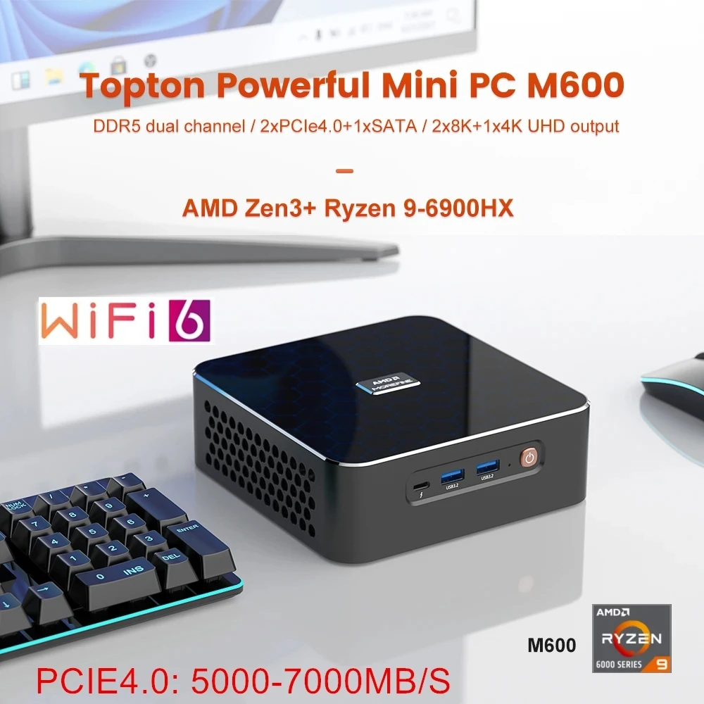 Imagem -04 - Topton-computador Desktop para Gamer M600 Rzyen Mini pc 8645hs 2x Ddr5 2x Pcie 4.0 2x2.5g Lan Windows 11 Minipc