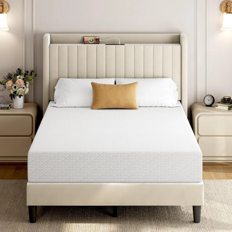 Colchón de tamaño completo de 10 pulgadas, colchones de espuma viscoelástica de gel refrescante de 3 capas de espuma, té verde para un sueño más fresco, firmeza media,