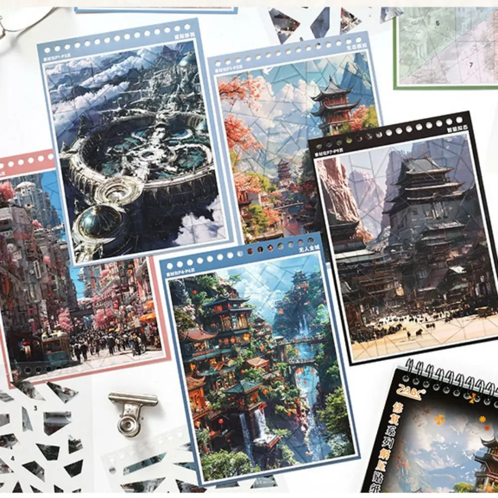 Adesivi 3D Paesaggistici Divertenti con 8 Scene, Rilegatura a Spirale, Adesivi Cartoon con Scene di Cabine, 24 Adesivi in PET per Scrapbooking Fai-da-Te