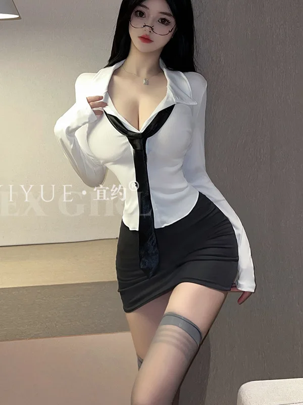 Summer Sexy Pure Desire Bag Hip Dress Elegant  Women's Uniform Long Sleeved OL Style Lining Collar Slim Mini Dress 8917 NBAZ