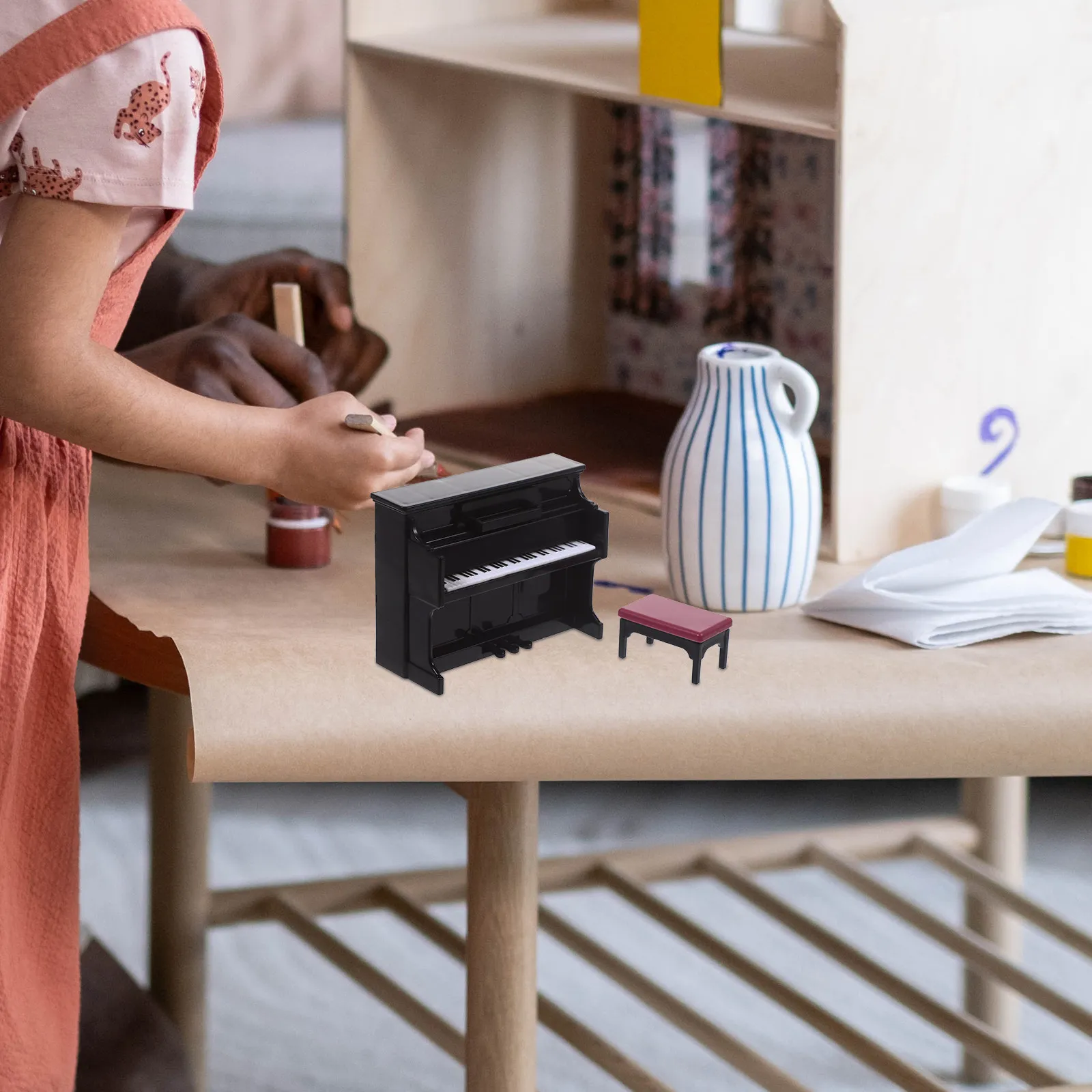 

1Set Miniature Piano Stool Music Score Mini Furniture Dollhouse Room Scene Decoration Wear Resistance House Piano