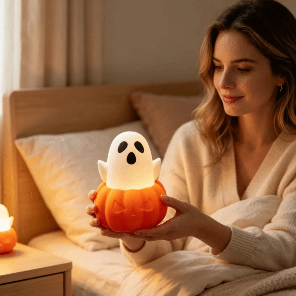 Table Lamp USB Rechargeable Ghost Night Light Light Up Figurine Halloween Night Light Tap Control Ghost Lamp Halloween Decor