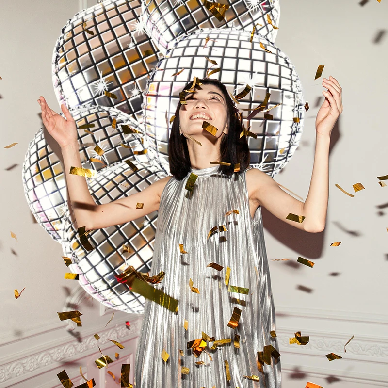 

6pcs 4D Disco Balloon Silver Round Cube Shaped Balloons for Wedding Happy Birthday Retro Popular Party DIY Air Globos Decoration