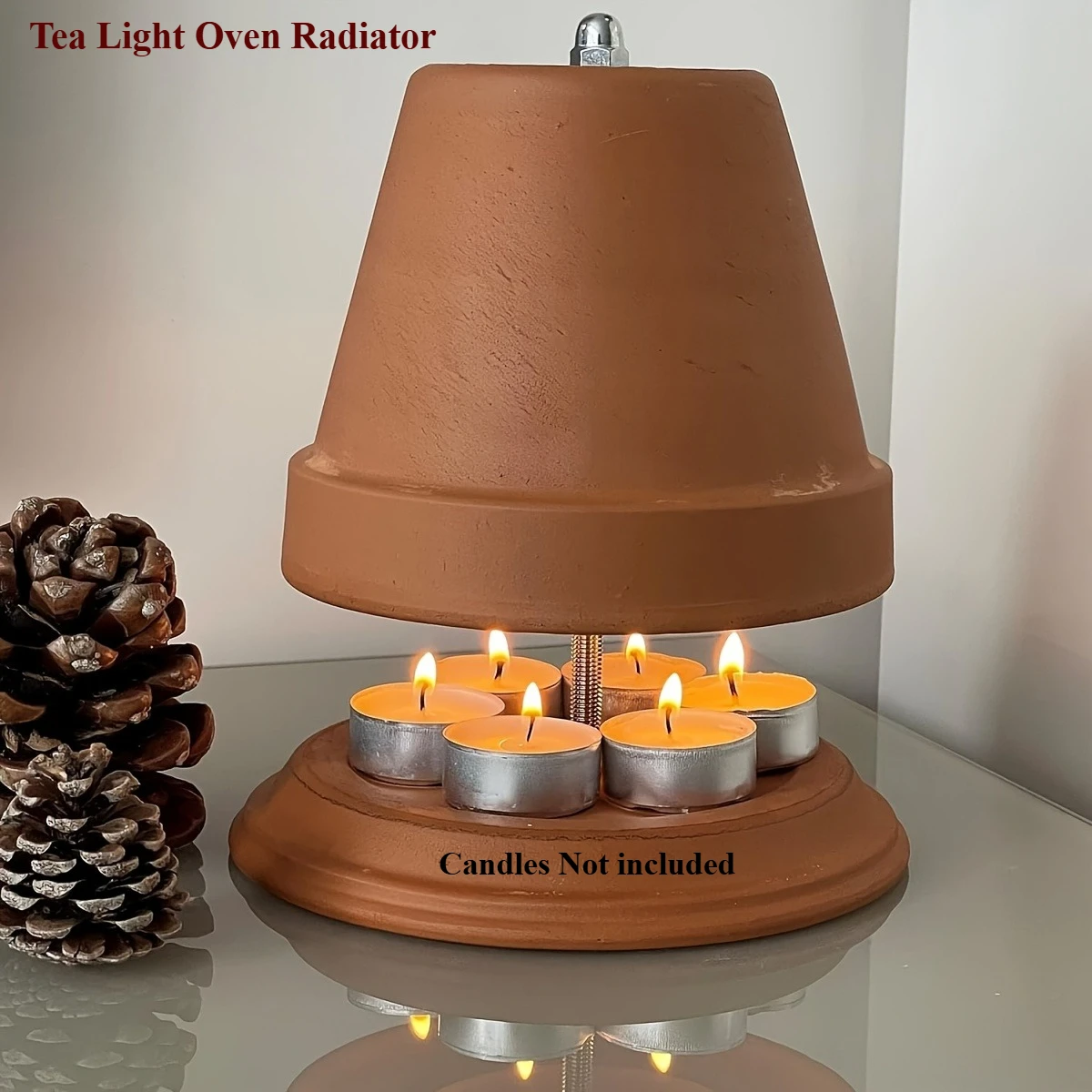 Double-Walled Tea Light Oven Radiator - Terracotta Candle Heater, Compatible with Tea Lights, for Living Room, Dining, Office