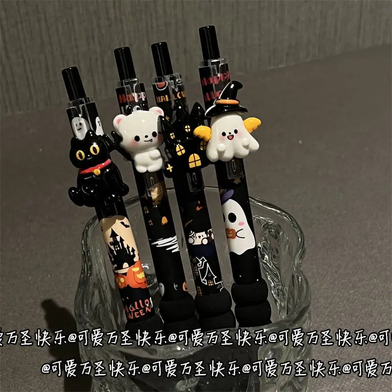 12 Pcs Halloween day Cute Gel Pens Ins Wind 0.5mm Black Ink Student Girl Heart Test Brush Question Pen ST Head Neutral Black