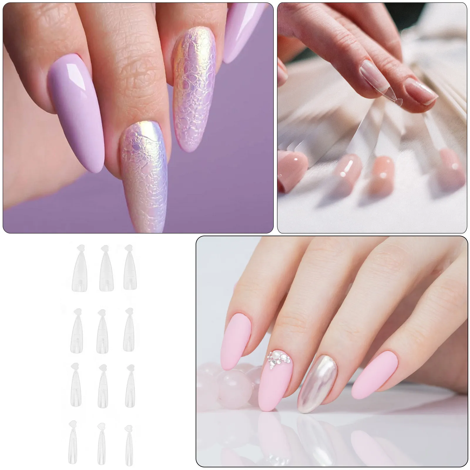 120Pcs Fake Nail Clear Full Cover False Nails Transparent Natural Nails Salon Use Wedding Party Nail DIY Design Tips
