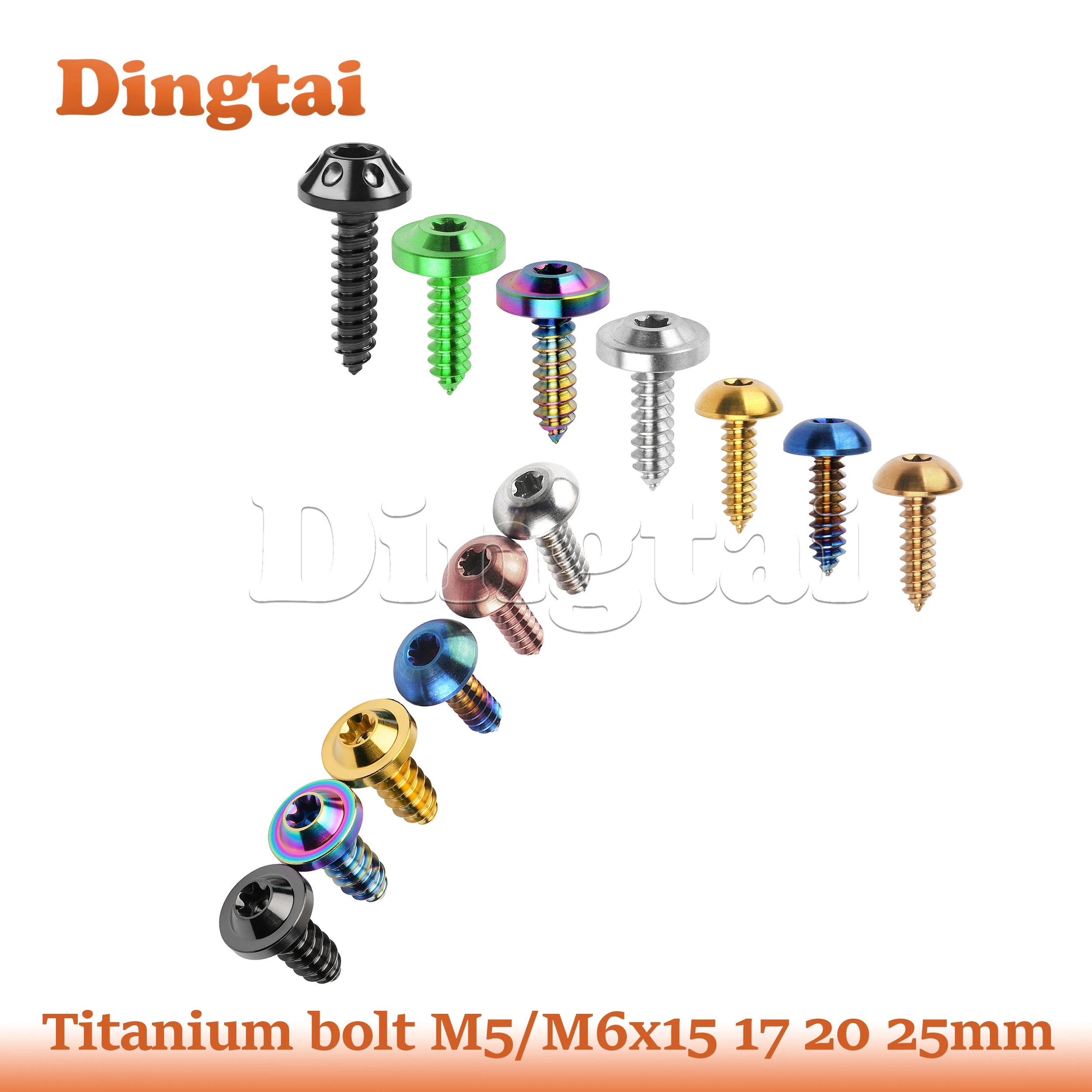 Dingtai Titanium Bolt M5/M6x15 17 20 25mm  Large Head Self Tapping Drilling Hexagonal  for MTB Bike Part