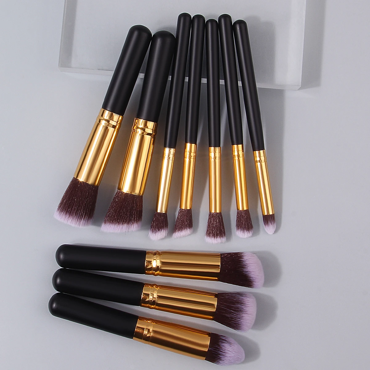 Juego de 10 brochas de maquillaje negras, brocha para sombra de ojos, colorete, superventas, herramientas de maquillaje para principiantes