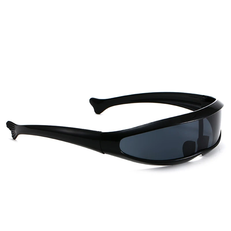 Futuristico stretto ciclope visiera occhiali da sole occhiali da vista Laser UV400 personalità lenti a specchio Costume occhiali occhiali da vista