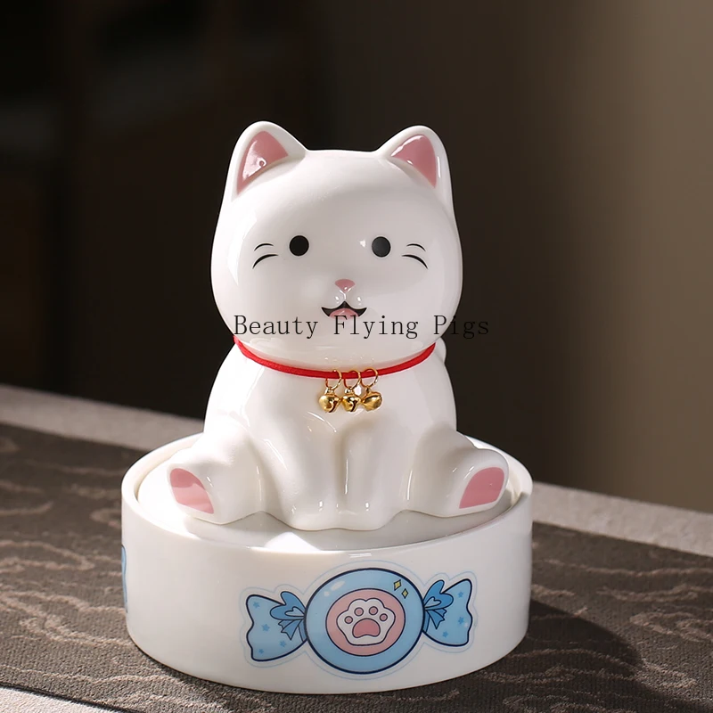 Ceramic Cat Urn Ash Powder Storage Jar Pet Death Supplies Pet Commemorative Cute Ornament Storage Container Used for Cremation