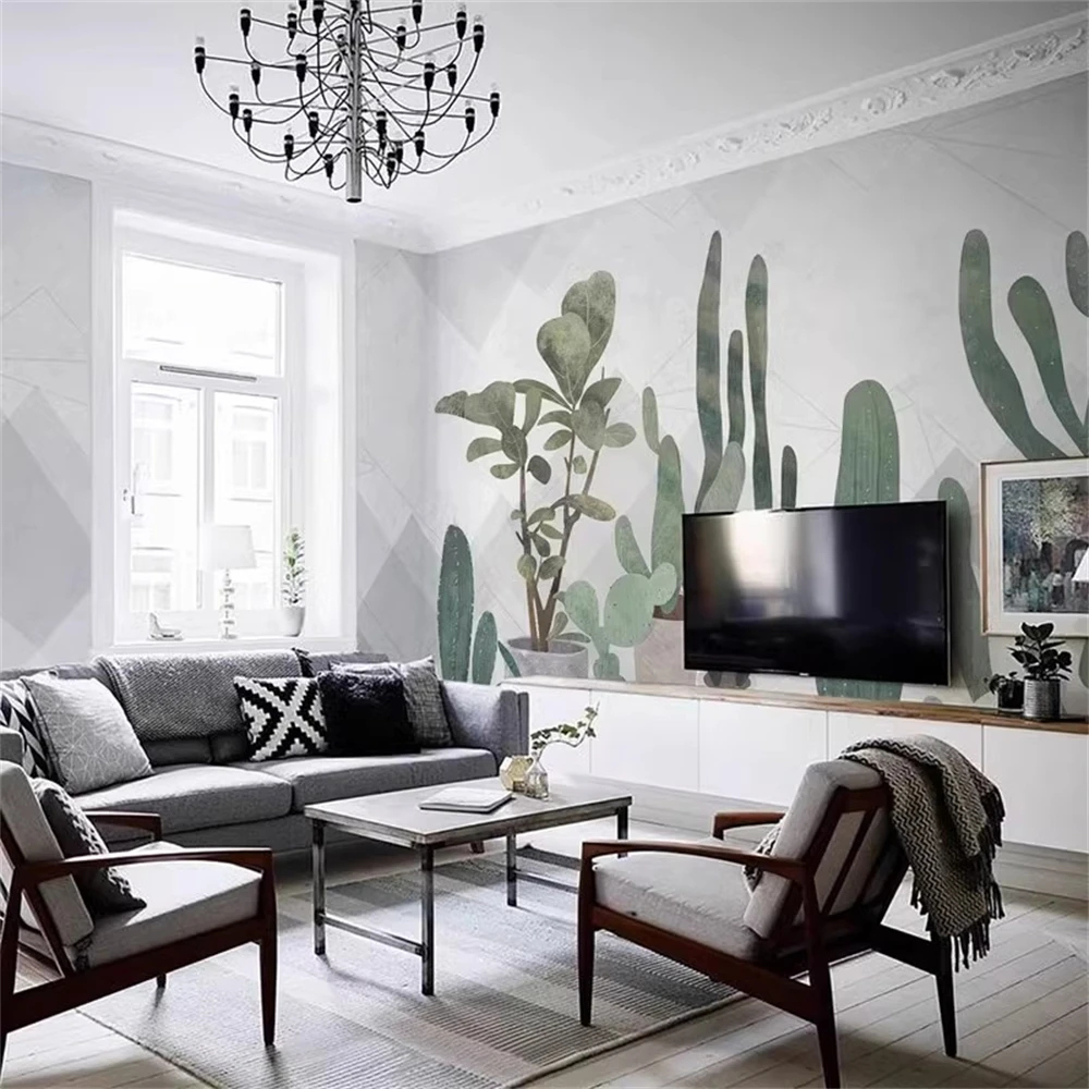 Custom 3D wallpaper for living room mural Nordic cactus tropical plants TV background wall papel de parede room decor Stickers