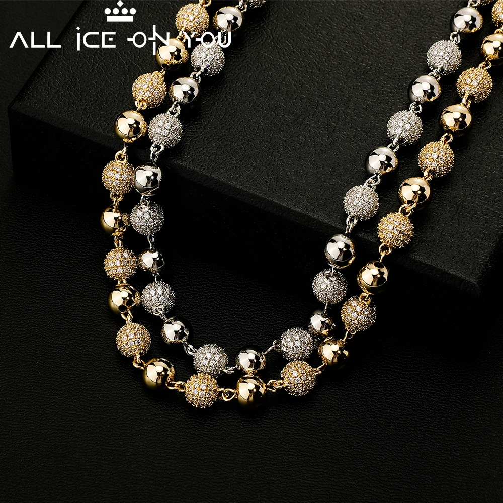 

2022 New 6/8mm Retro Fashion Natural Round Large Smooth Ball Necklace Luxury Iced Out Chain Hip Hop Jewelry Choker Women Gift