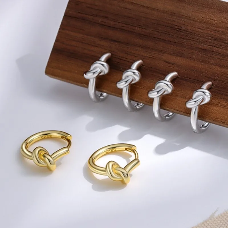 ENSHIR Golden Knot Hoop Earrings for Women Ins Exquisite Simple Jewelry Gift Accessories