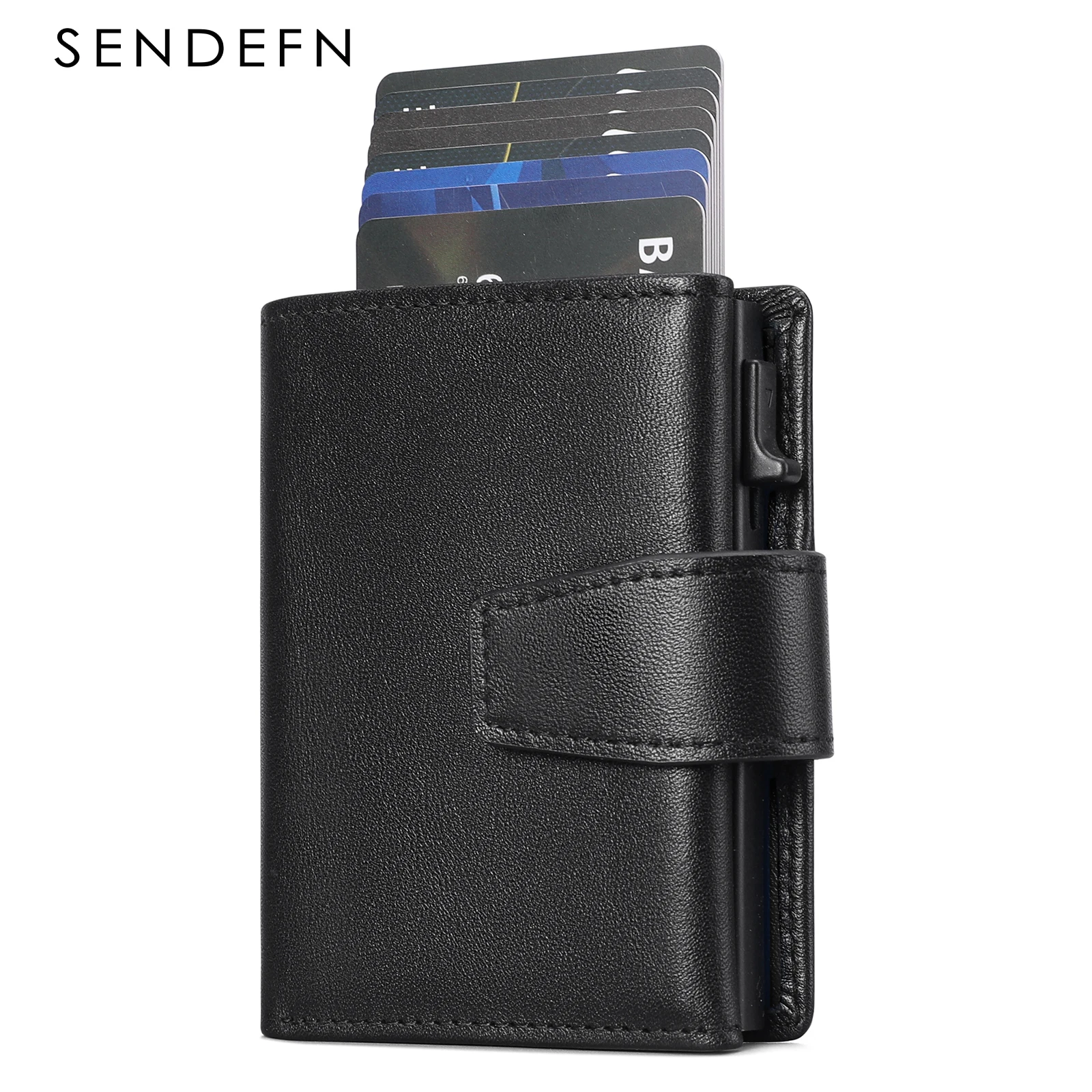 SENDEFN Genuine Leather Rfid Card Holder Men Wallets Anti Theft Coin Pocket Smart Wallets Pop Up Male Purse Money Bags 5257