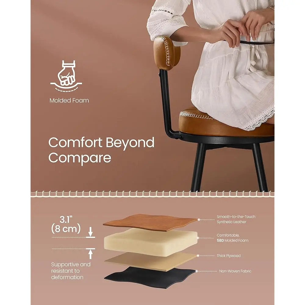 Ekho Collection - Bar Stools Set Of 2, Swivel Bar Height Bar Stools With Back, Synthetic Leather With Stitching, Mid- Modern,