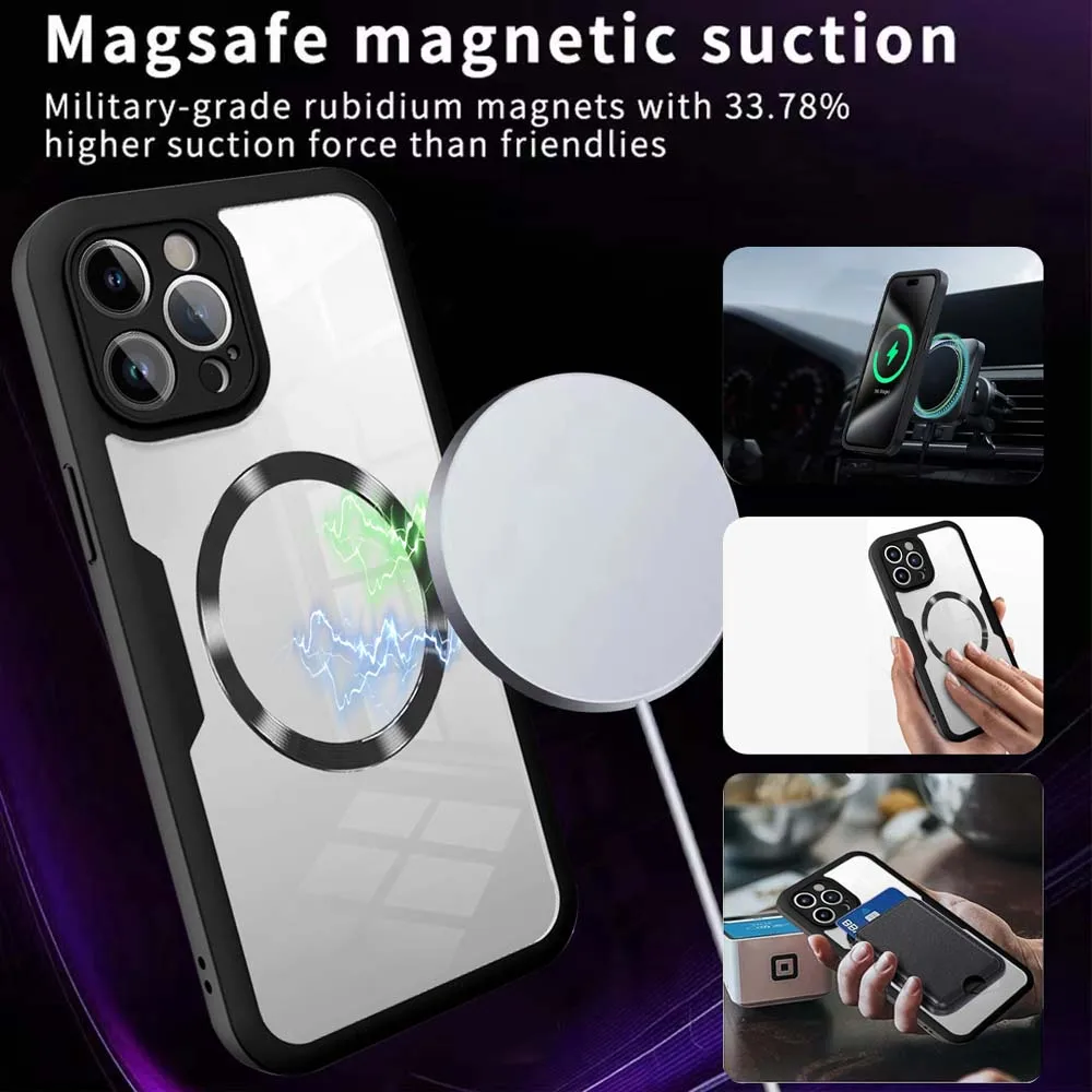 360 Full Protection Screen Protection Clear Case for iPhone 14 15 Pro Max 11 12 13Pro 14Plus 15Plus Car Mount Magnetic Cover