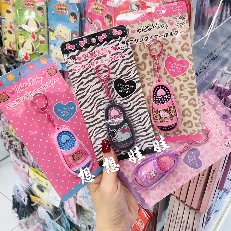 

Japan Sanrio hello kitty leopard print black leather slippers styling keychain ring chain pendantchildren's birthday gift kawaii