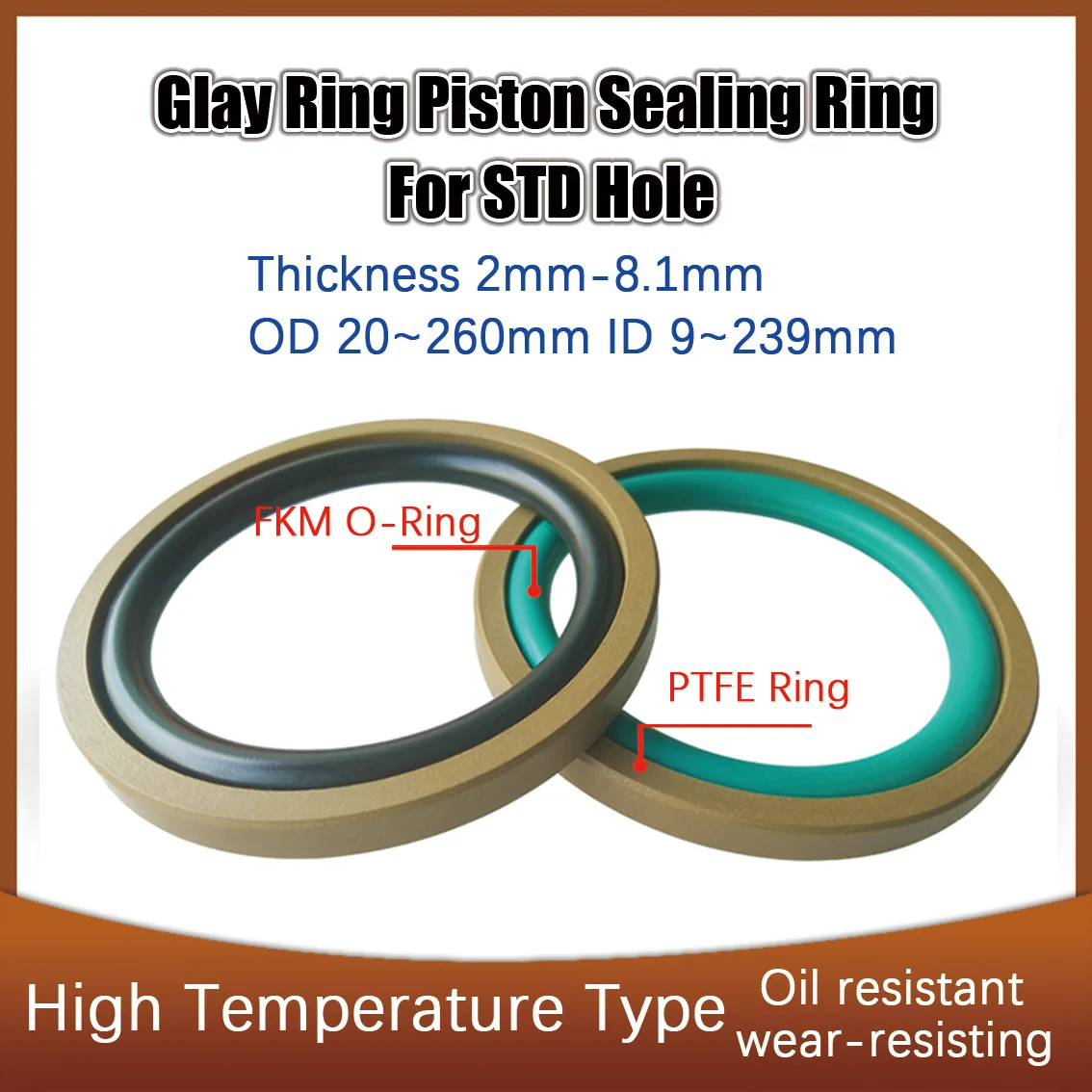 Eixo std tipo de alta temperatura, com anel de vedação st, cilindro hidráulico ptfe + fkm, vedação de óleo, espessura 2-8.1mm, 1 peça