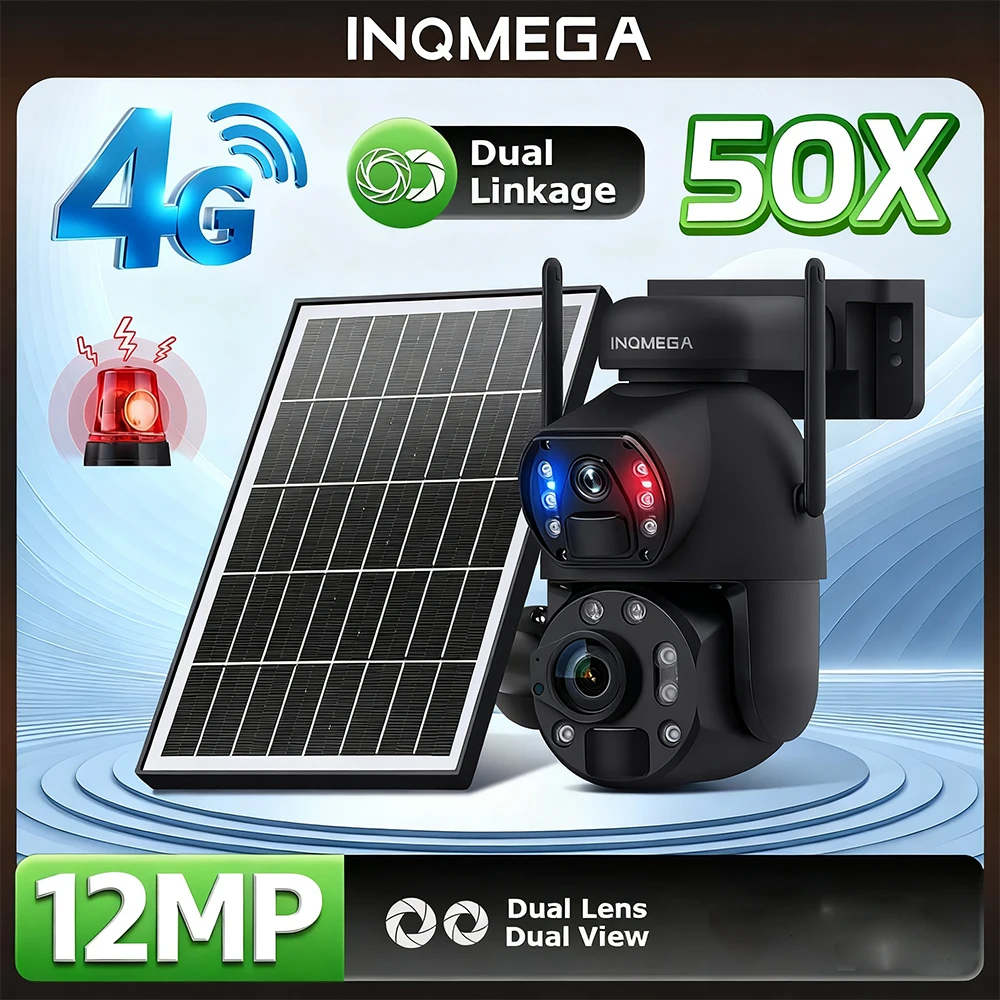 50X Optical Zoom 4G LTE Security Solar Camera 12MP Dual-Lens 15600mA Battery Powered PTZ Camera Video Recording PIR Motion CCTV