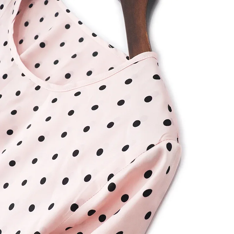 Pink Polka Dot Printed Mulberry Silk Dress Heavy Satin Drawstring 2025 Fashion Women's Clothing Party Evening Dress