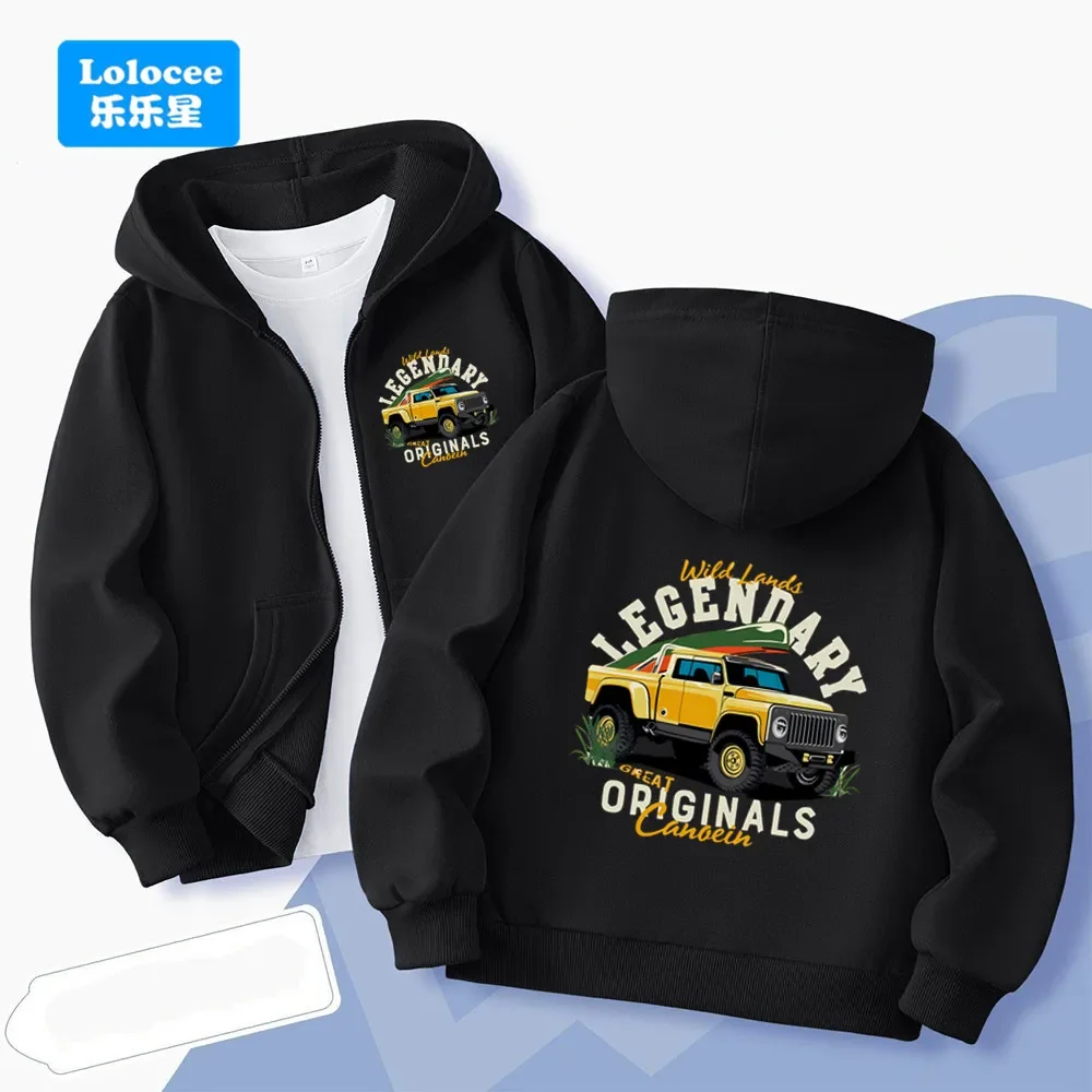 Boys' Outdoor Zip-Up Hoodie (Spring/Autumn/Winter) – Cartoon Print – Casual Jacket for Boys and Girls