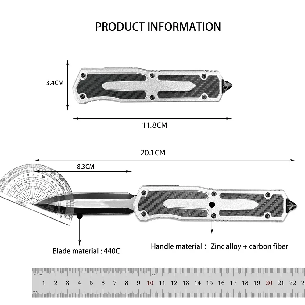 Outdoor Tactical Pocket Knife 440C Blade Zinc Alloy+Carbon Fiber Handle with Pocket Clip Fruit Knife Flipper Knife Camping Tool