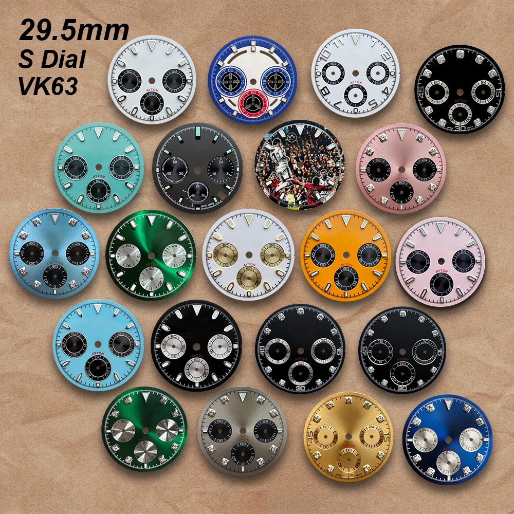 29.5mm DTN Panda S Dial Fit VK63 Quartz Movement Green/No Luminous High-Quality Diamond Dial Watch Modification Accessories