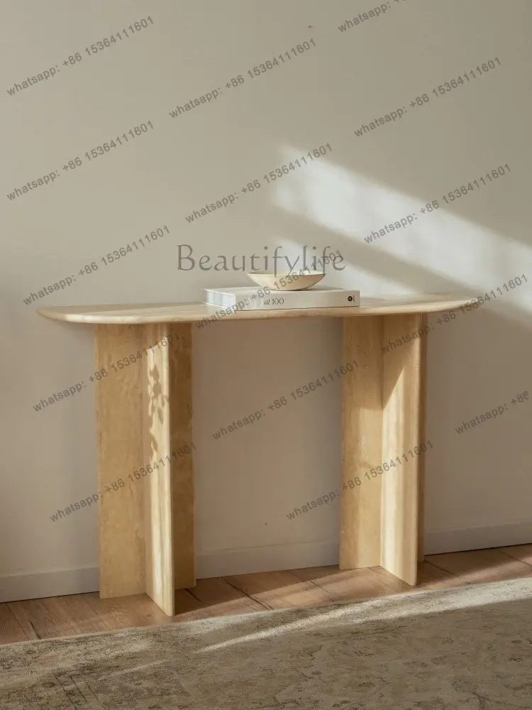 

Light luxury entrance table, natural travertine, simple and light luxury, living room art desk