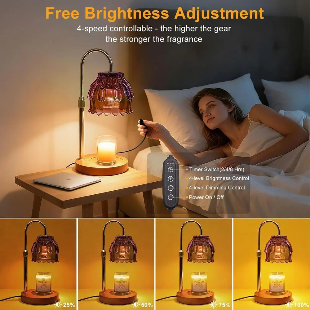 Candle Warmer Lamp with Timer & Dimmer, Birthday Gifts for Women & Mom, 4-Level Dimmable Lower Heat Lamp or Jar Candles, Adjusta