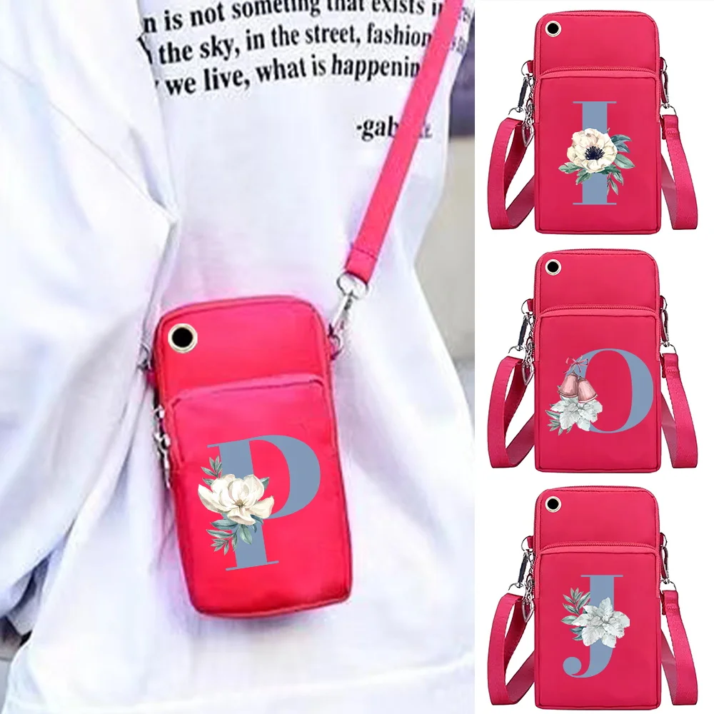 Mobile Phone Bag Wallets Women Crossbody Bags Wrist Pack Blue Letter Print Organizer for Apple/Huawei/Xiaomi Cell Phone Packet