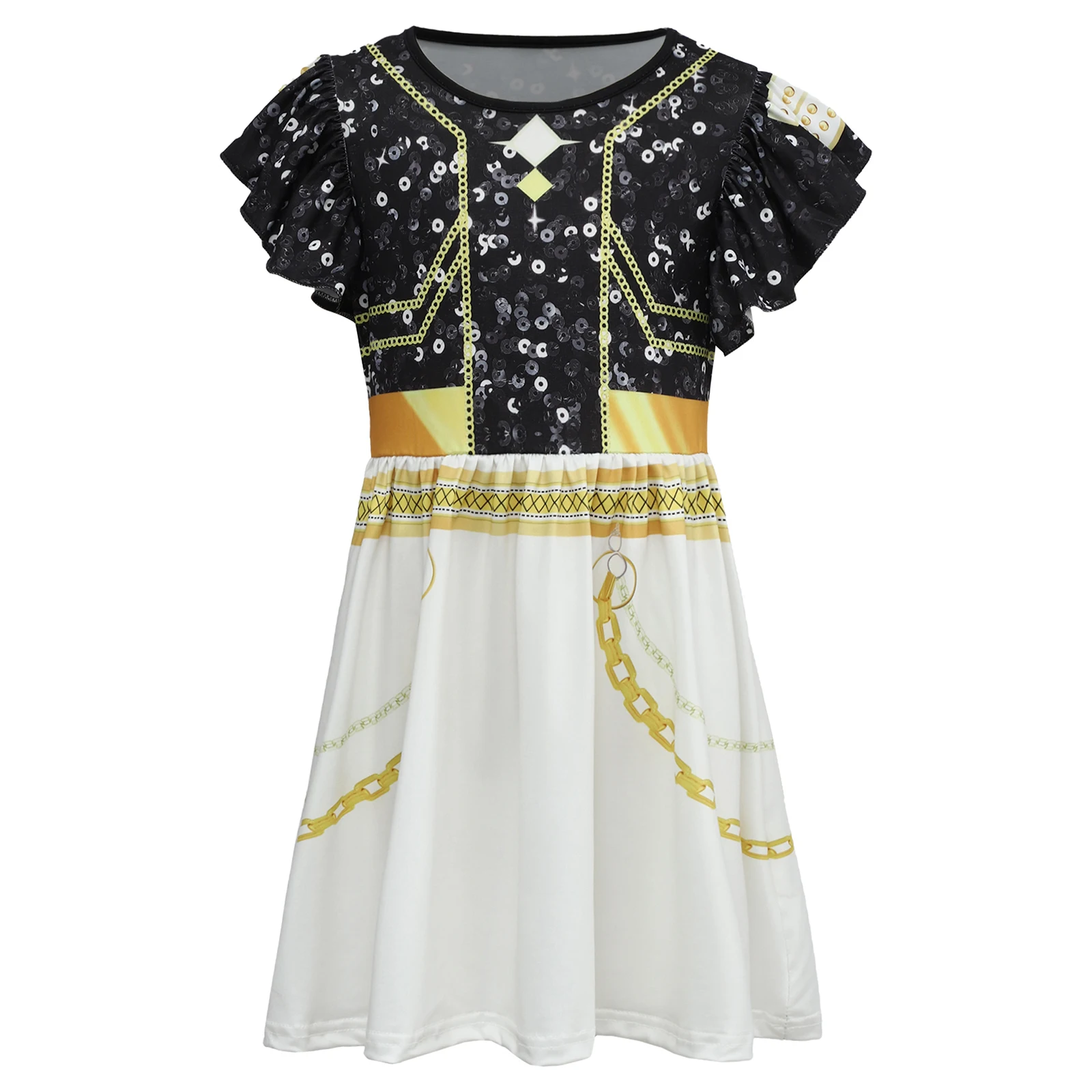 الفتيات هالوين كرنفال الشيطان الصيادين أنيمي Kpop المغني تأثيري أداء زي قصيرة الأكمام لامعة الترتر طباعة فستان رقص #2