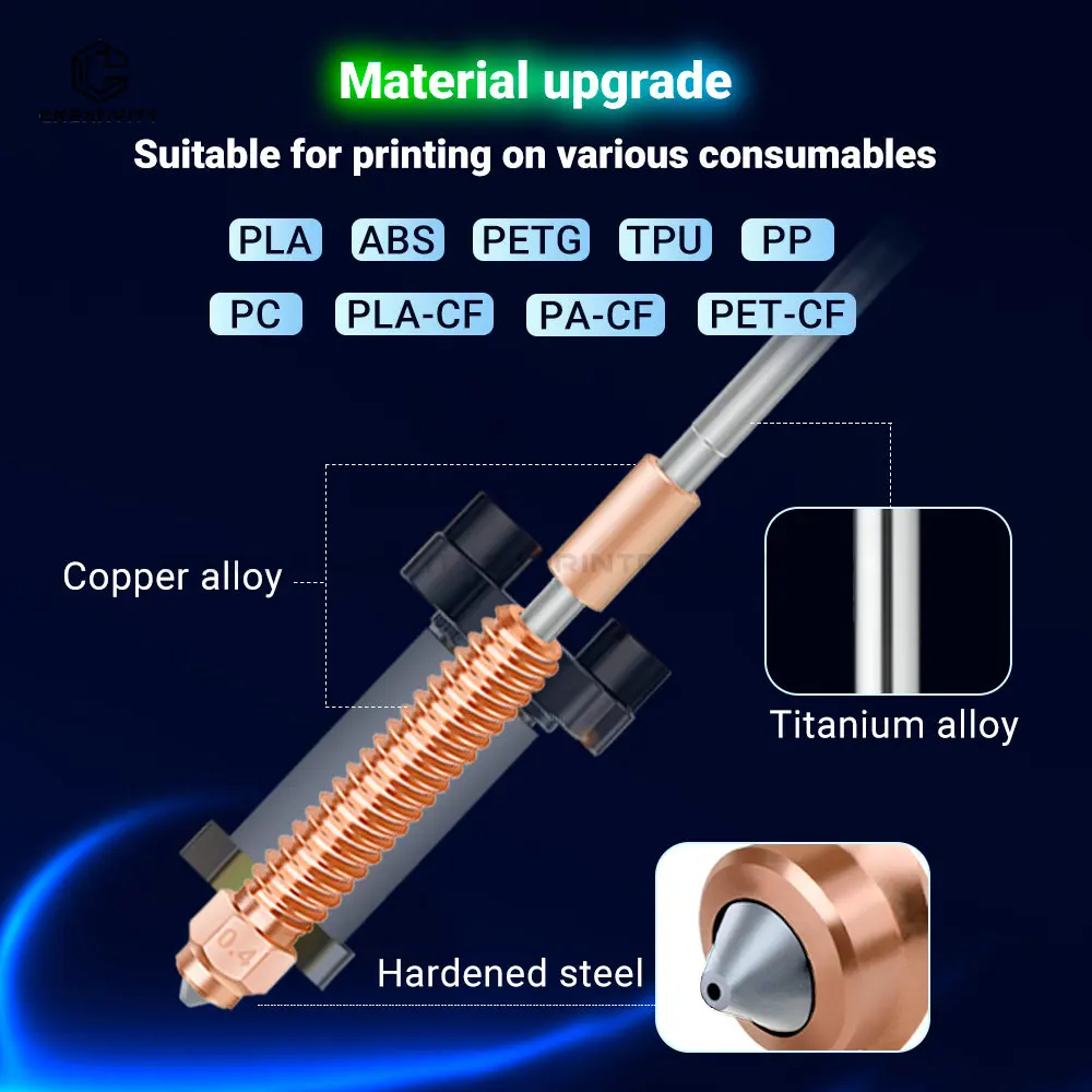 

For K2 Plus Hotend Kit Ceramic Heating Block Replacement Hot End For K2 Plus 3D Printer Spare Parts Quick-Swap Nozzle