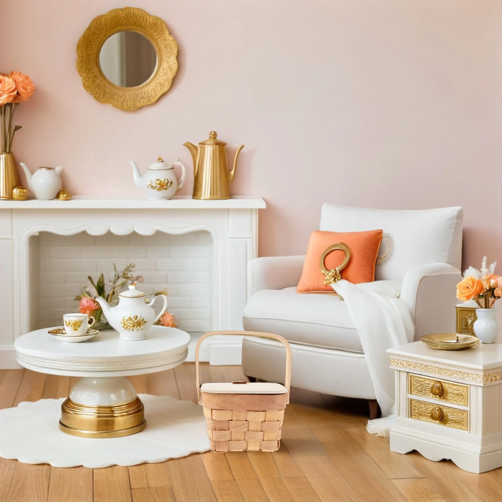 2 Peças de Cesta Mini Trançada com Alças de Madeira Natural, Cesta de Estilo Rústico para Casamento, Lembrancinha de Festa, Decoração de Piquenique, Cor Caqui