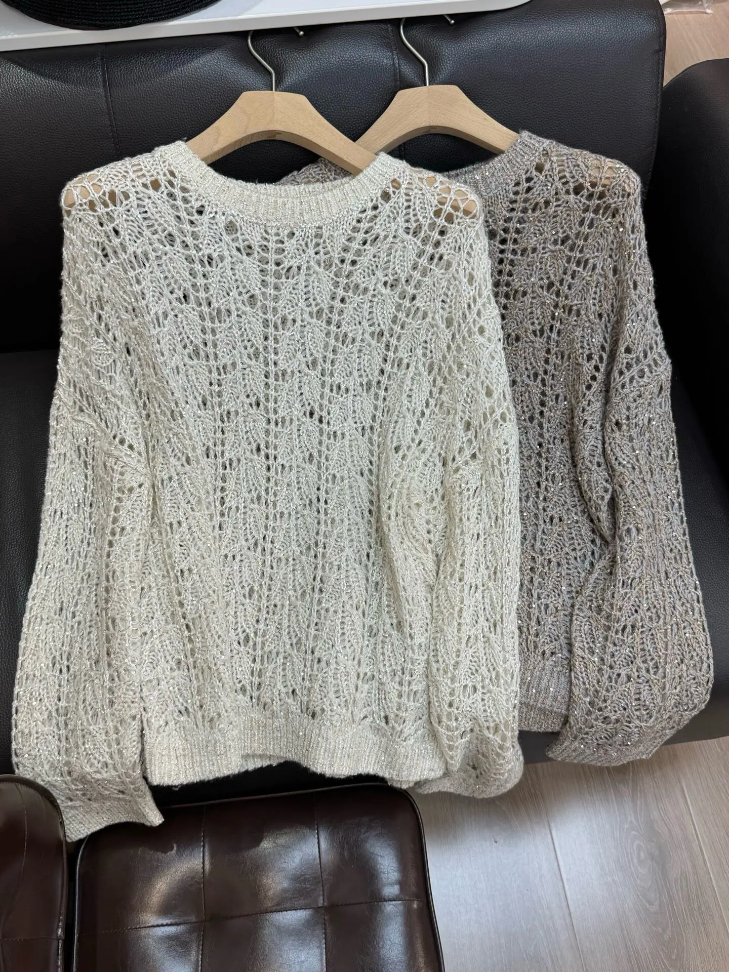 26 Spring Autumn New Women's High Quality Round Neck Hollow Glitter Cashmere Wool Knitted Sweater