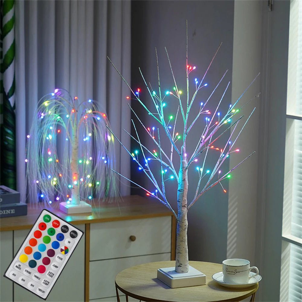 RGB 16 Colors Artificial Willow/Birch Lamp LED Christmas Tree Lights Kids Bedroom Table Lamp for Wedding Birthday New Year Decor