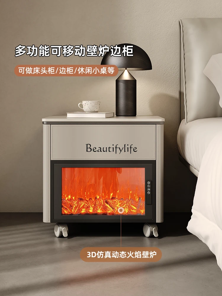 Portable Bedside Table Light Luxury Modern Simulation Flame Side Table Cabinet