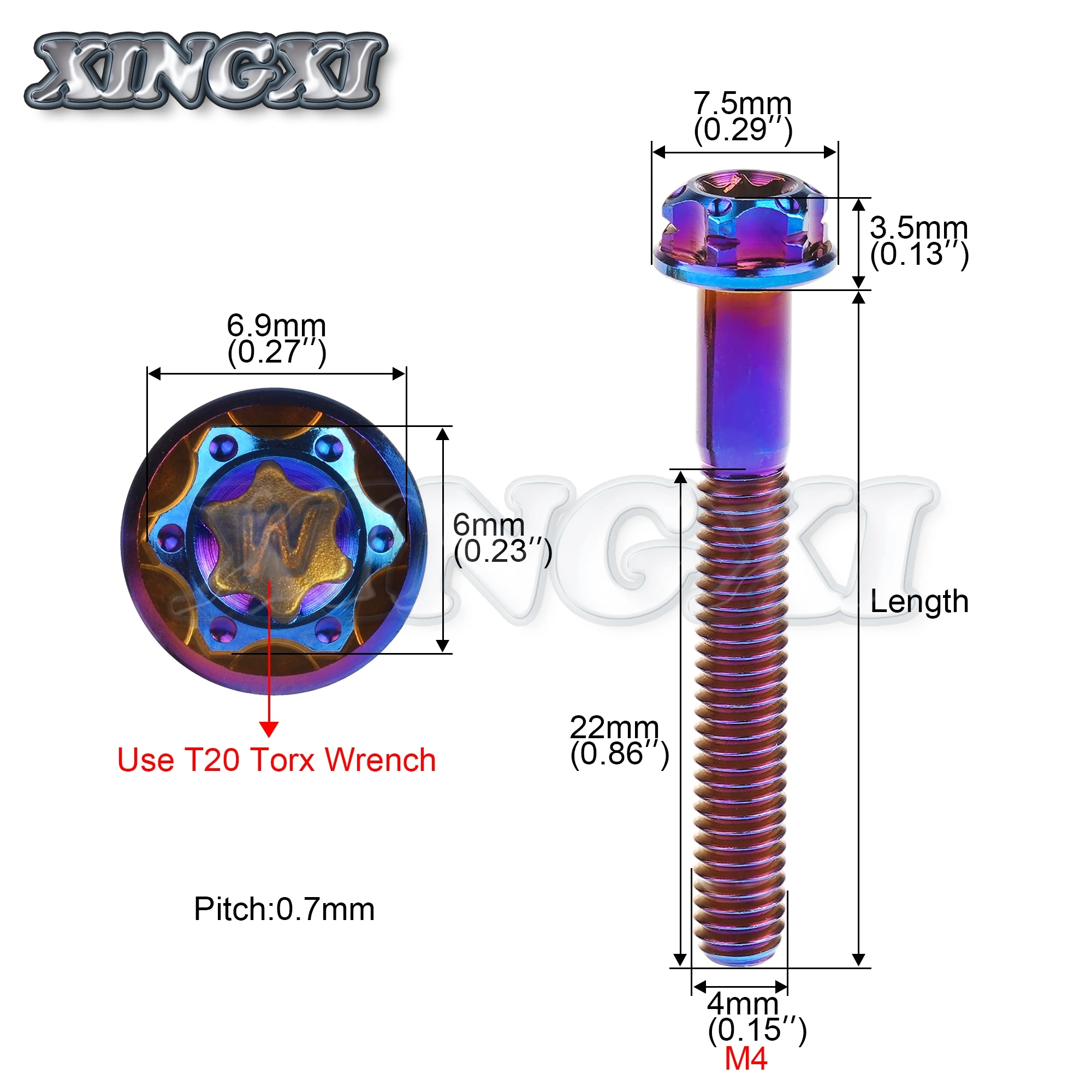 Xingxi GR5 Titanium Bolts M4x10 15 20 25 30mm Pitch 0.7mm Flange Head Torx T25 Screws for Bike Motorcycle